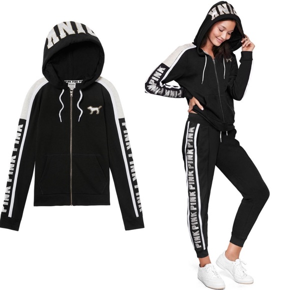 VS PINK BLING Rhinestone Perfect hoodie & pant set - Picture 5 of 7